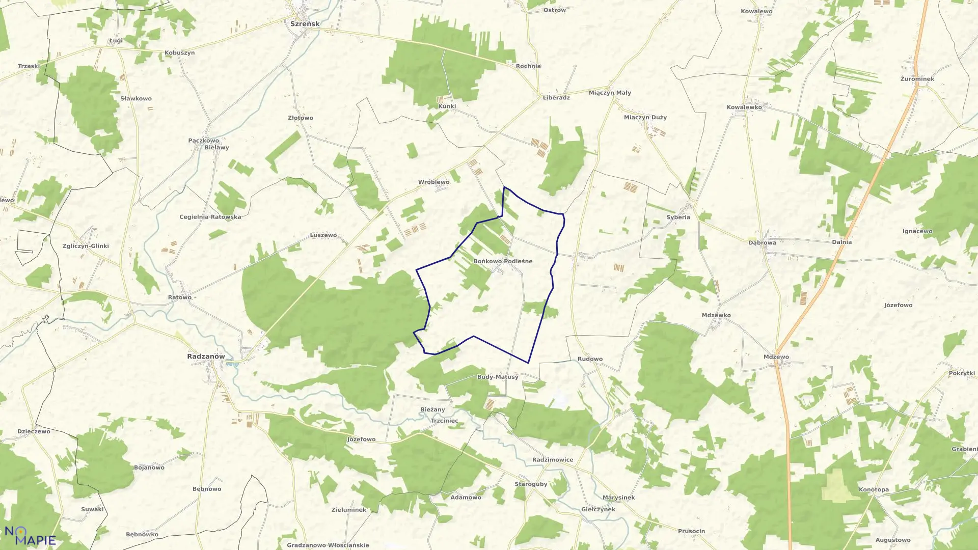 Mapa obrębu BOŃKOWO PODLEŚNE w gminie Radzanów