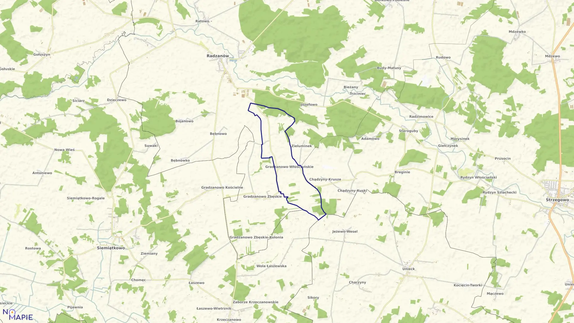 Mapa obrębu GRADZANOWO WŁOŚCIAŃSKIE w gminie Radzanów