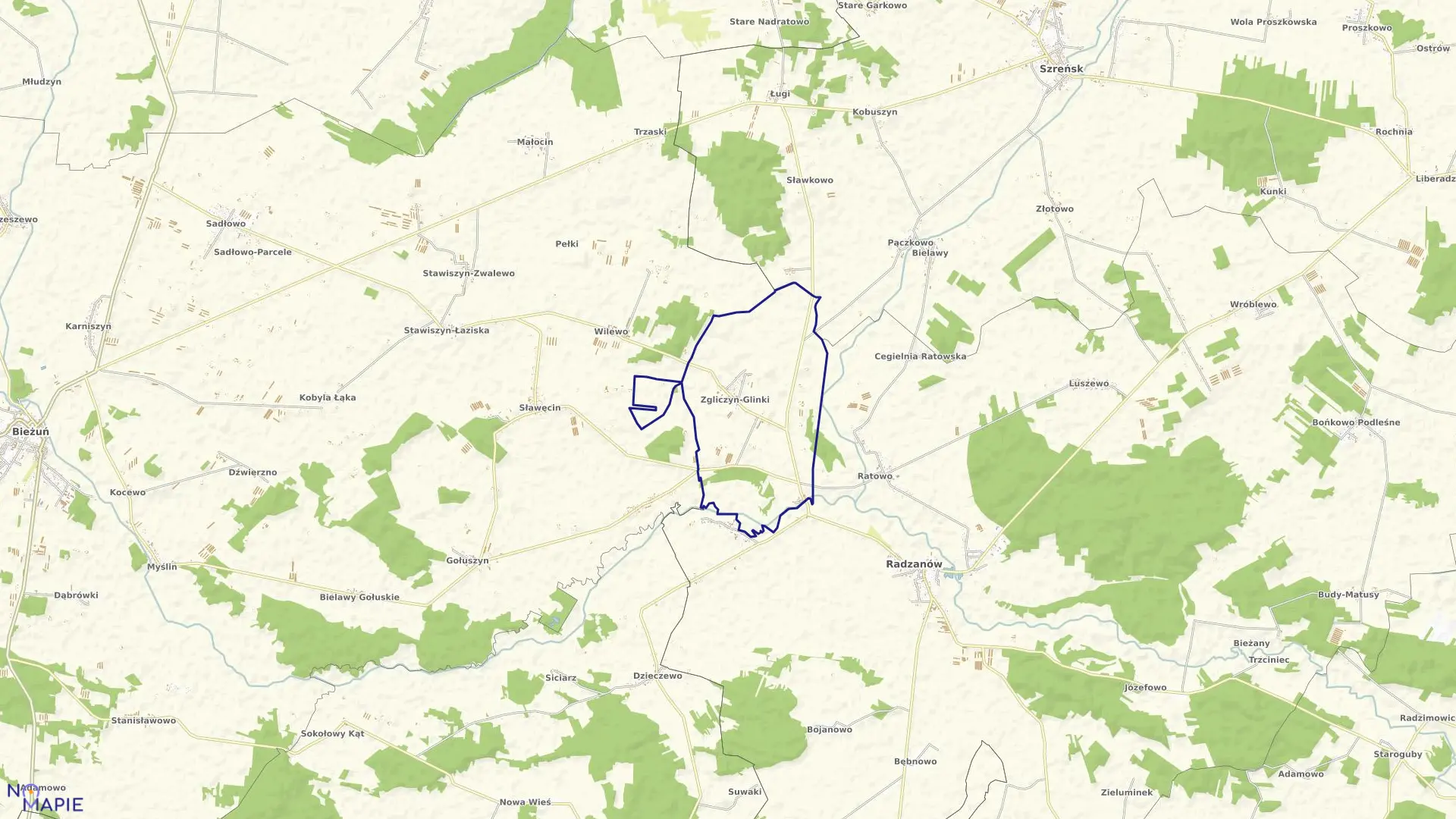 Mapa obrębu ZGLICZYN GLINKI w gminie Radzanów